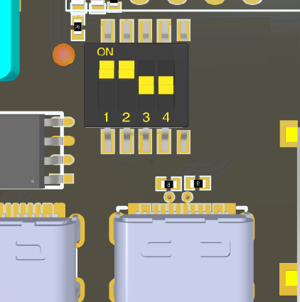 Fly-Gemini V3 DIP Switches set for internal USB link to the STM32F405 MCU